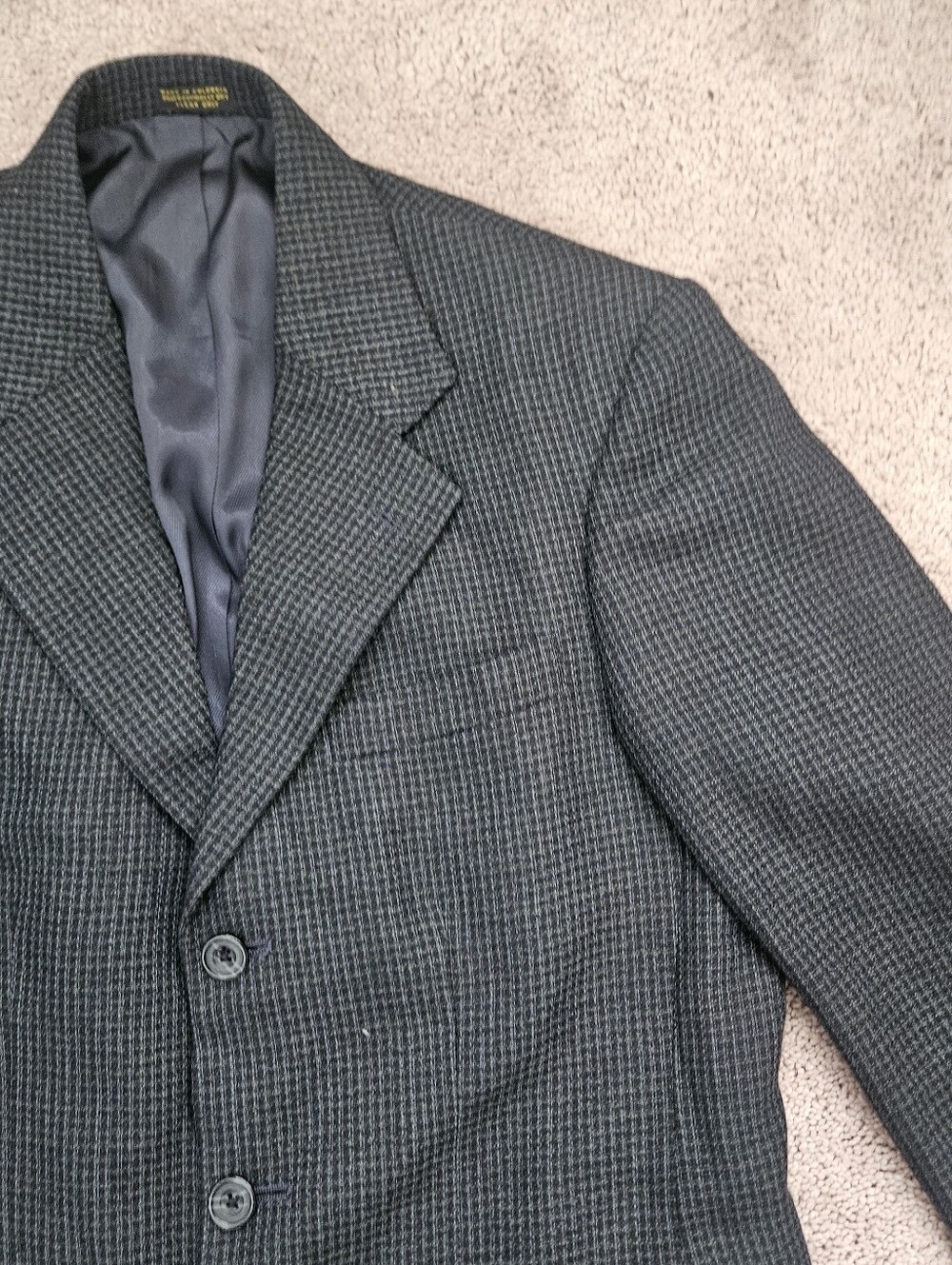 Oscar De La Renta Men Blazer 36S Black Gray Houndstooth Wool 3 Button Sport Coat